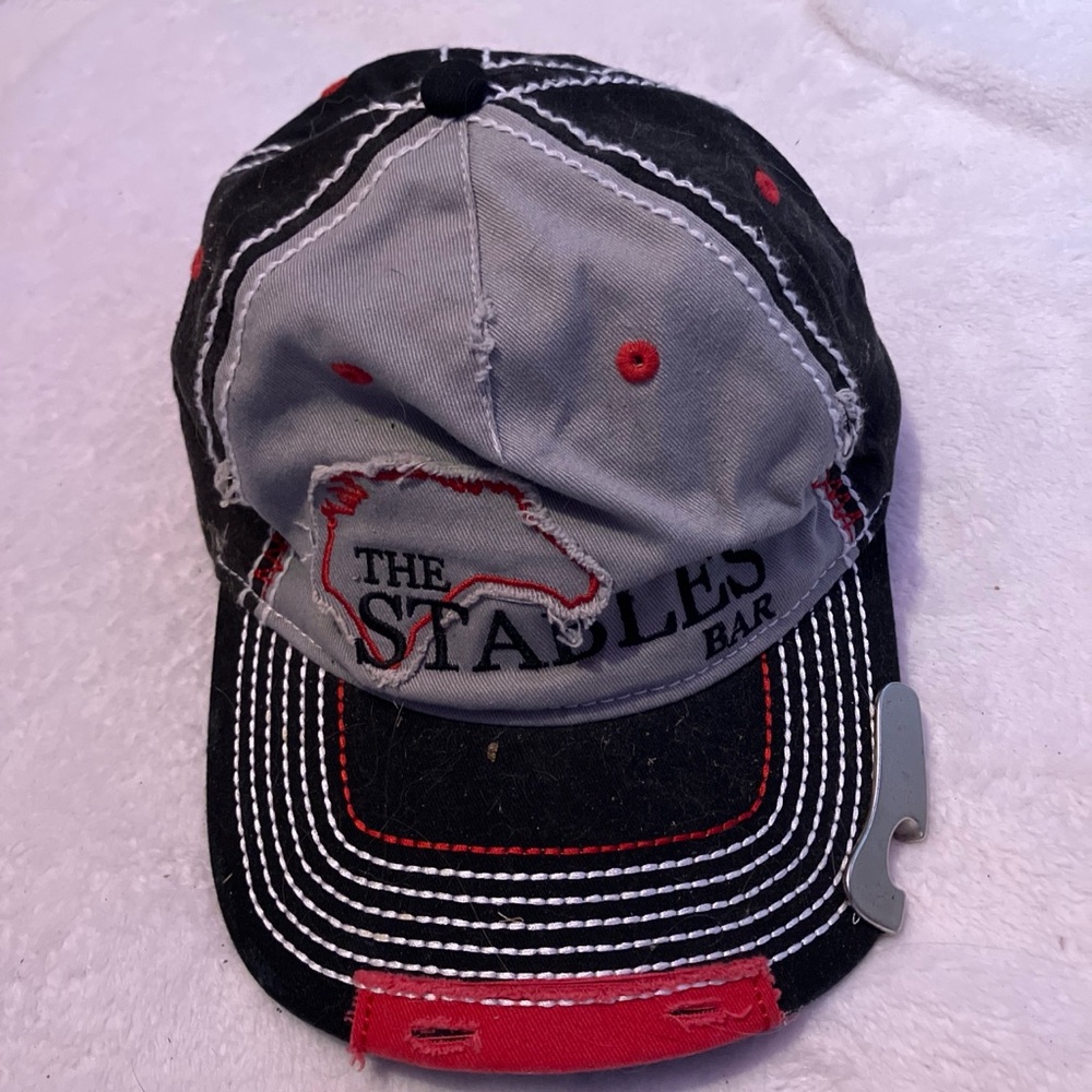 The Stables Bar Embroidered Distressed Cap - Gray/Black/Red